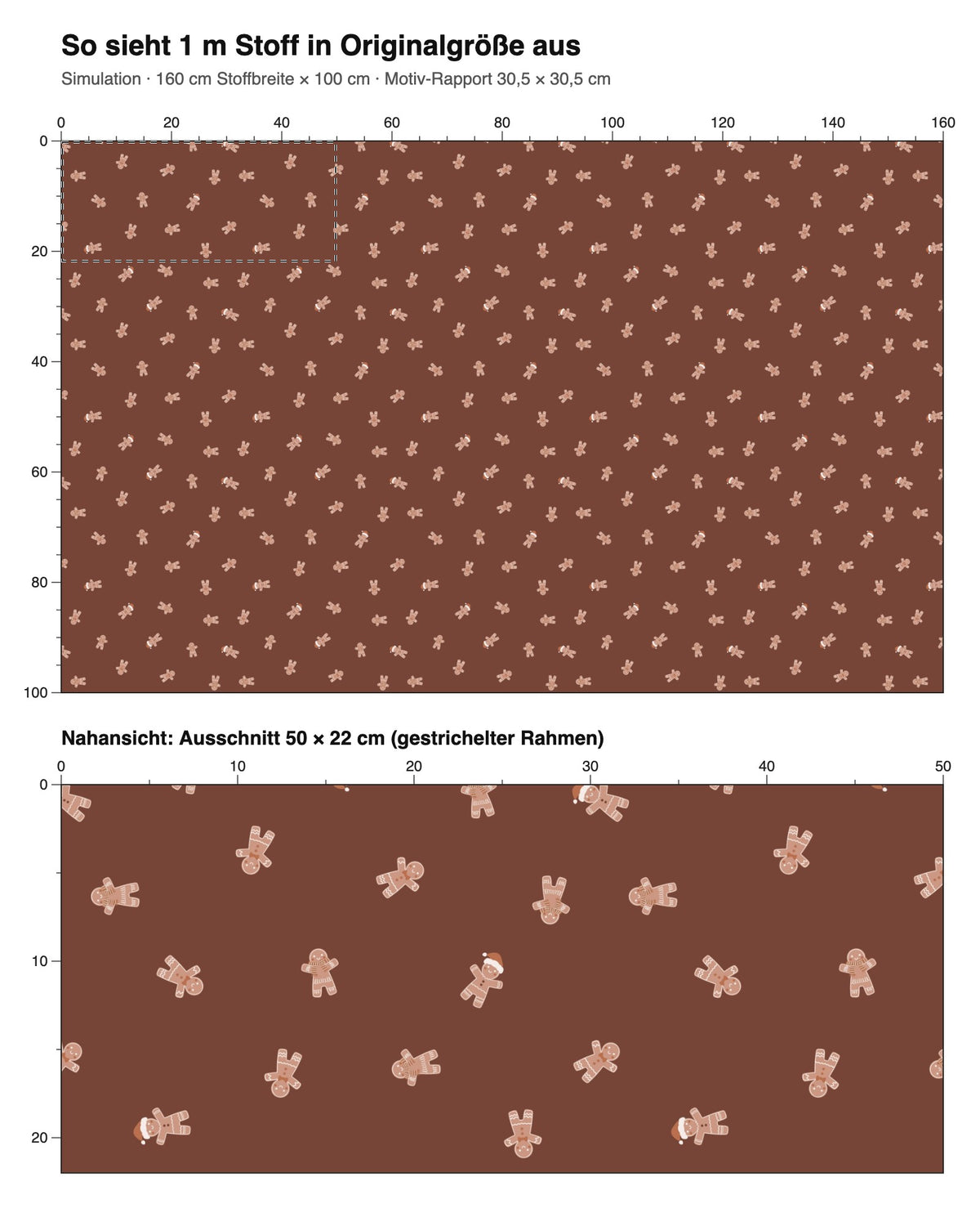 Simulation: 1 m Stoff in Originalgröße – gingerbread men #brown