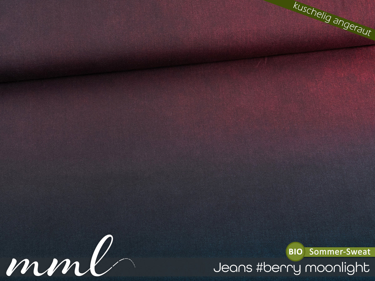 Bio-Sommer-Sweat-Stoff angeraut "Jeans #berry moonlight" (1 Panel, ca. 1,50m)