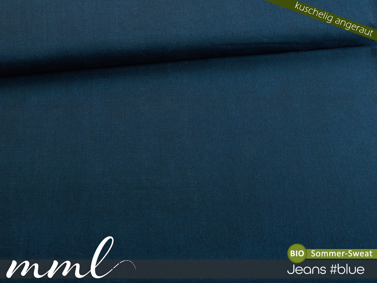 Bio-Sommer-Sweat-Stoff angeraut "Jeans #blue" (0,25m)