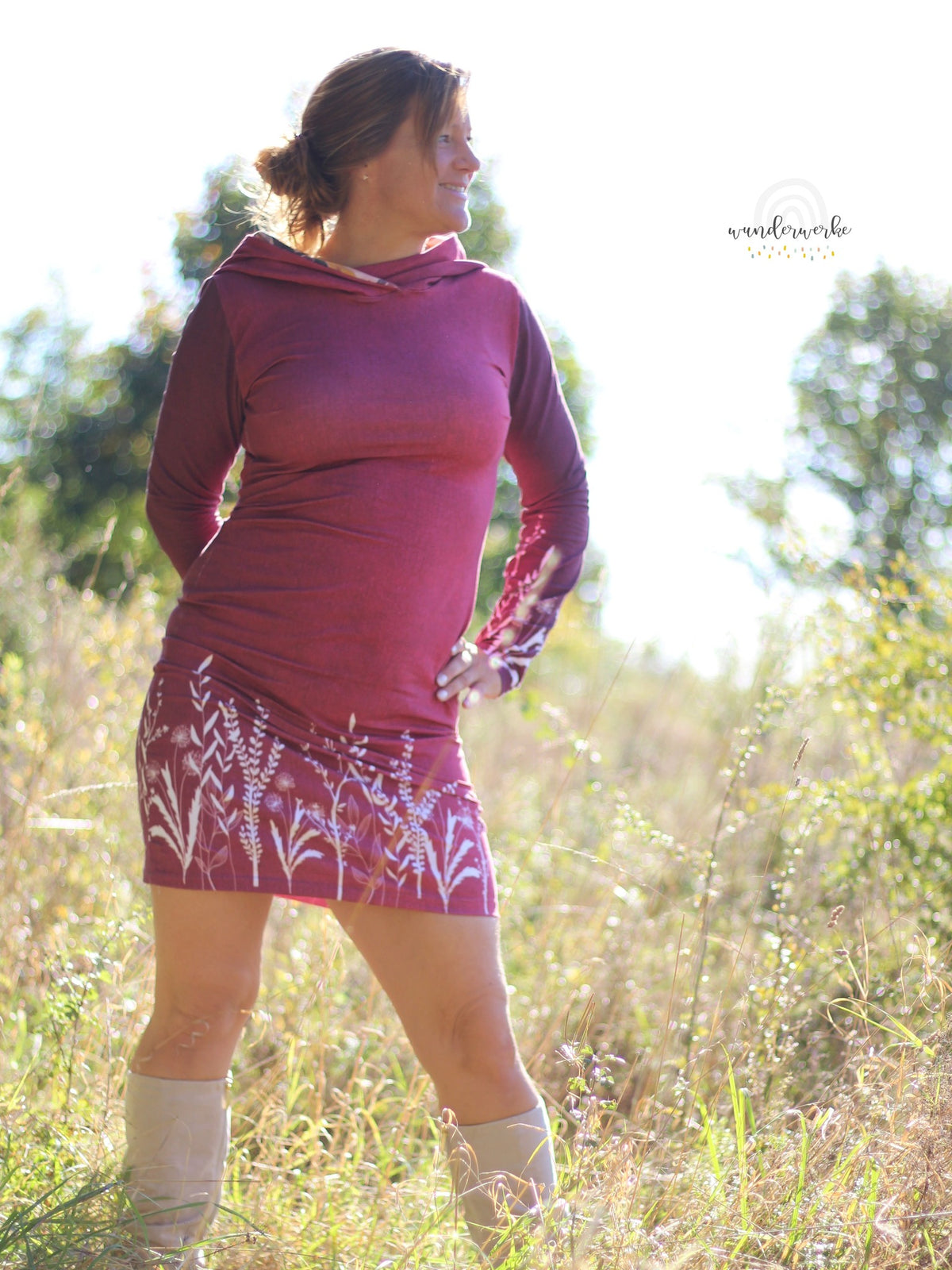 Bio-Sommer-Sweat-Stoff angeraut "Wildflower jeans #oldrose" (1 Panel, ca. 1,50m)
