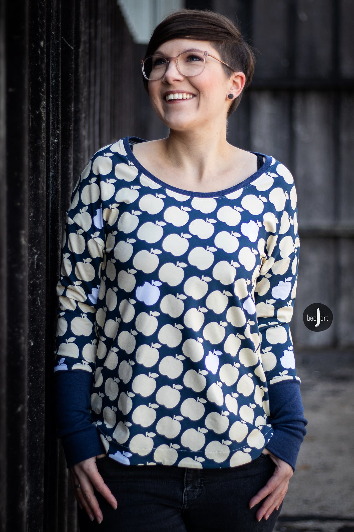 Bio-Sommer-Sweat-Stoff "apple bite #blue vanille" (0,5m)