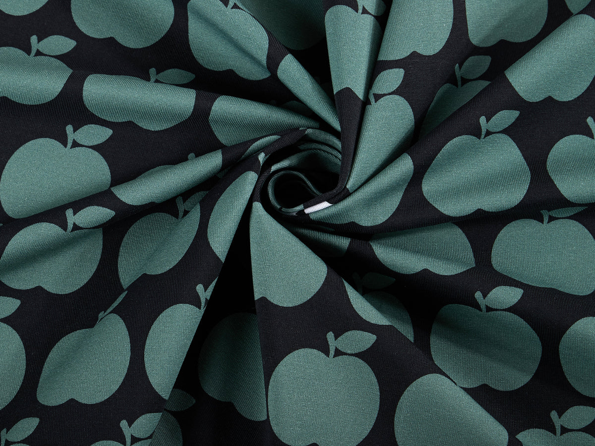 Bio-Sommer-Sweat-Stoff "apple bite #teal black" (0,25m)