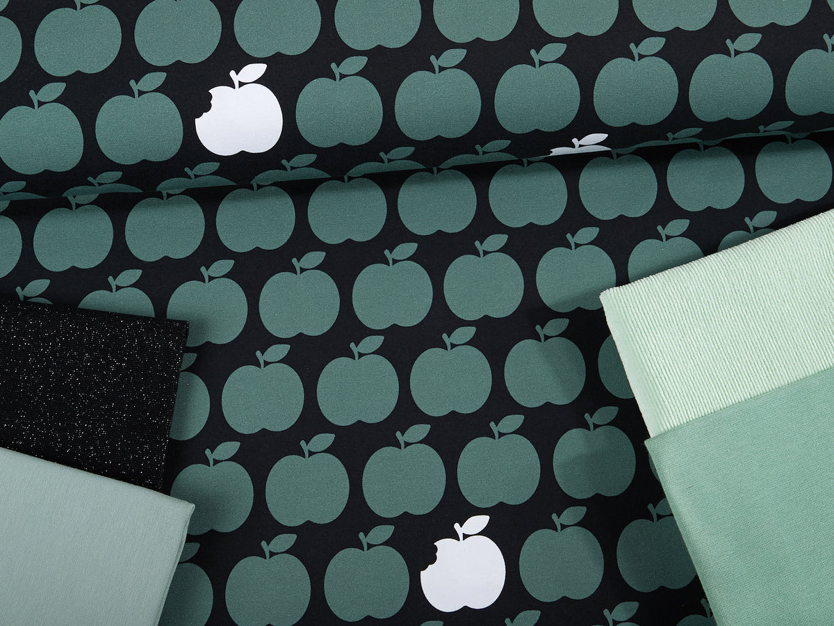 Bio-Sommer-Sweat-Stoff "apple bite #teal black" (0,25m)
