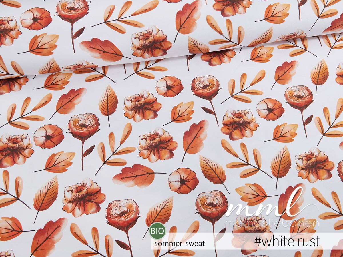 Bio-Sommer-Sweat-Stoff "Aqua flowers #white rust" (0,25m)