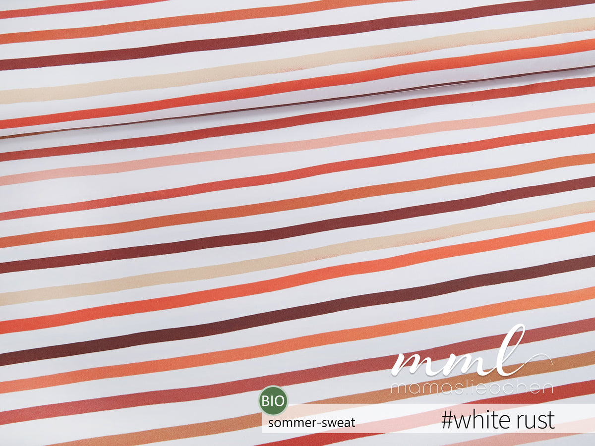 Bio-Sommer-Sweat-Stoff "Aqua stripes #white rust" (0,25m)