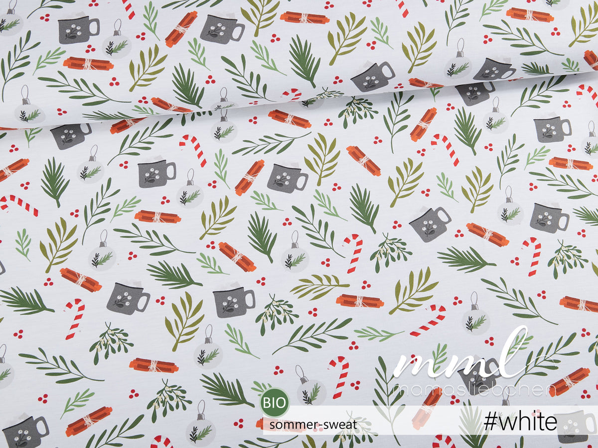 Bio-Sommer-Sweat-Stoff "Best Time of the year #white" (0,25m)