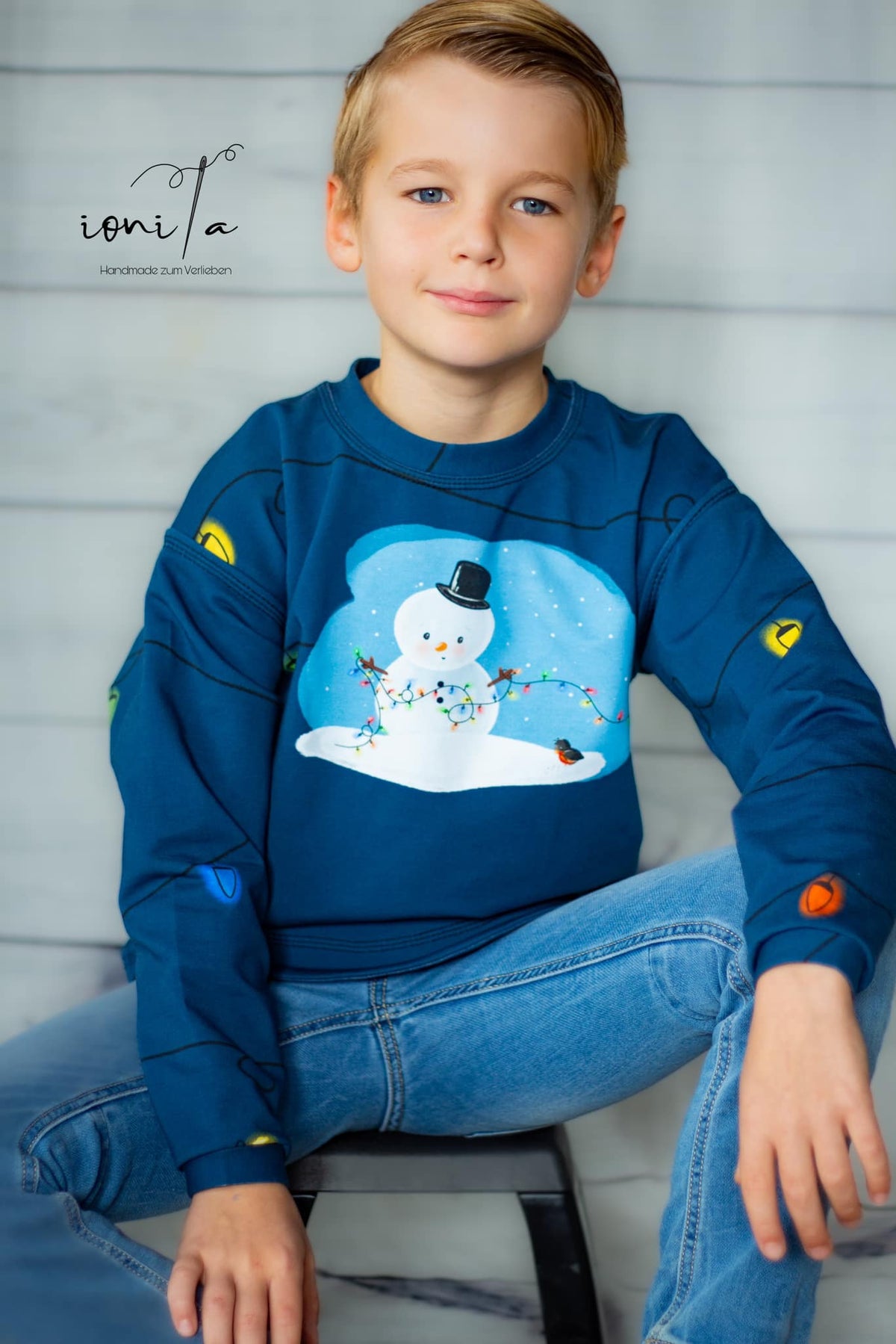 Bio-Sommer-Sweat-Stoff "First Christmas #darkblue" (1 Panel, ca. 1,00m)
