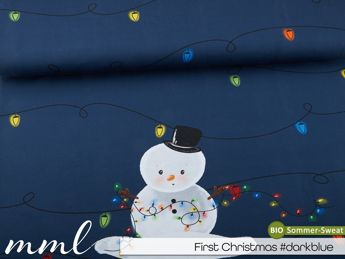 Bio-Sommer-Sweat-Stoff "First Christmas #darkblue" (1 Panel, ca. 1,00m)