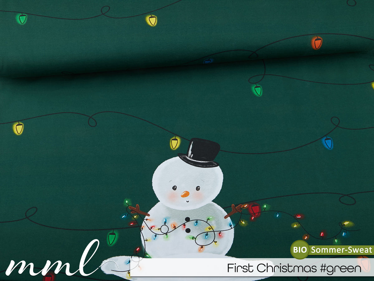 Bio-Sommer-Sweat-Stoff "First Christmas #green" (1 Panel, ca. 1,00m)