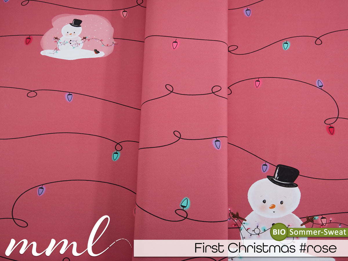 Bio-Sommer-Sweat-Stoff "First Christmas #rose" (1 Panel, ca. 1,00m)