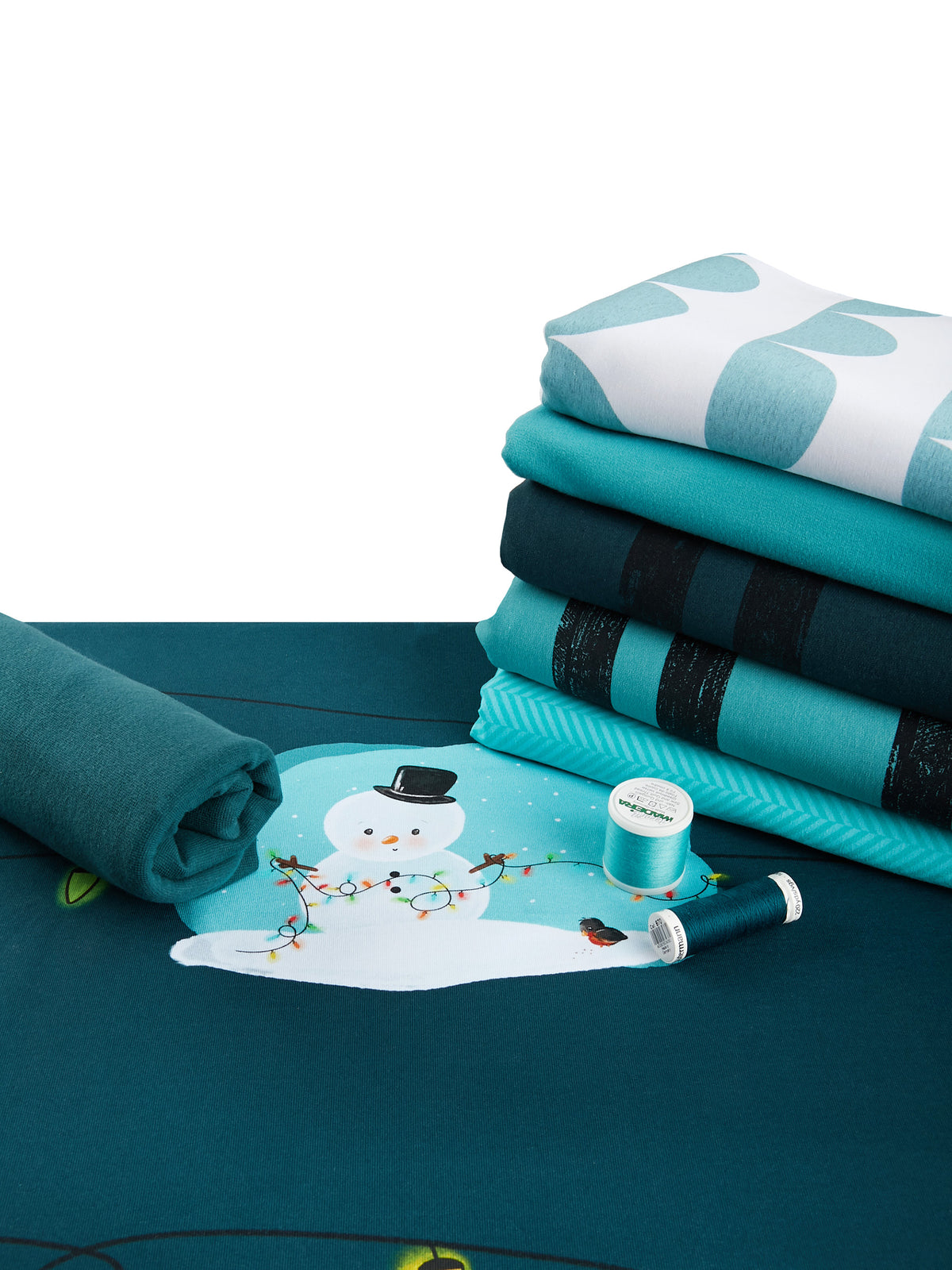 Bio-Sommer-Sweat-Stoff "First Christmas #teal" (1 Panel, ca. 1,00m)