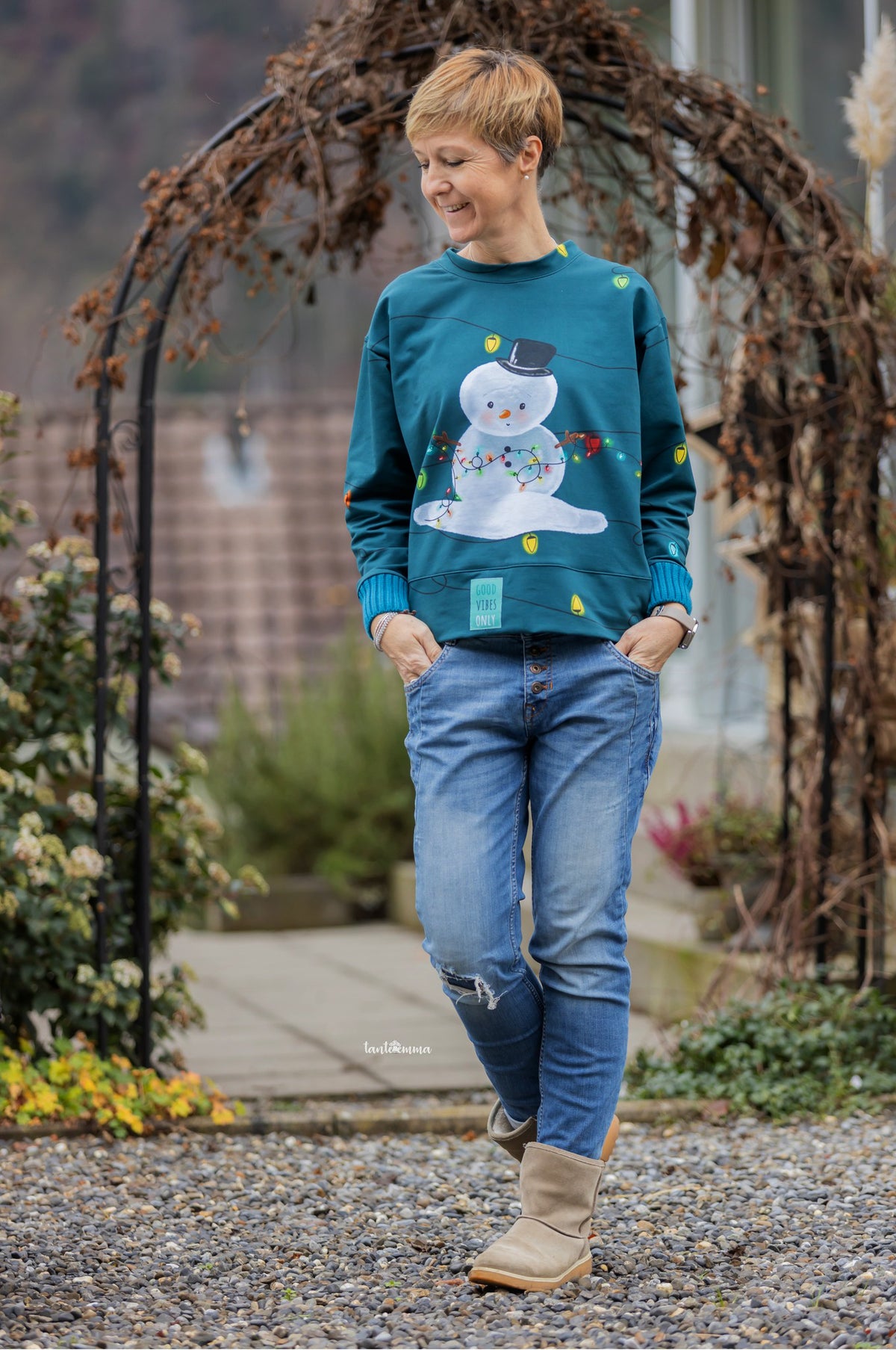 Bio-Sommer-Sweat-Stoff "First Christmas #teal" (1 Panel, ca. 1,00m)