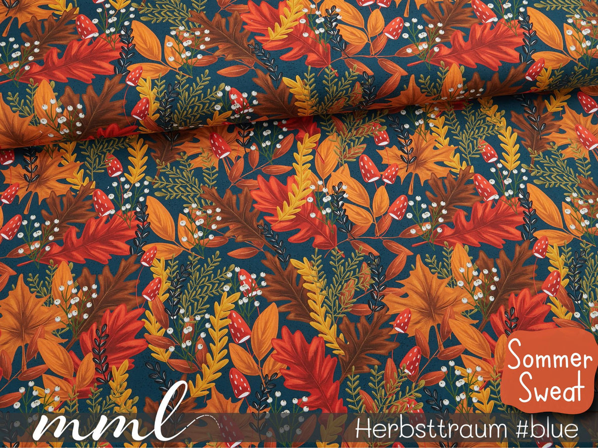 Bio-Sommer-Sweat-Stoff "Herbsttraum #blue" (0,25m)