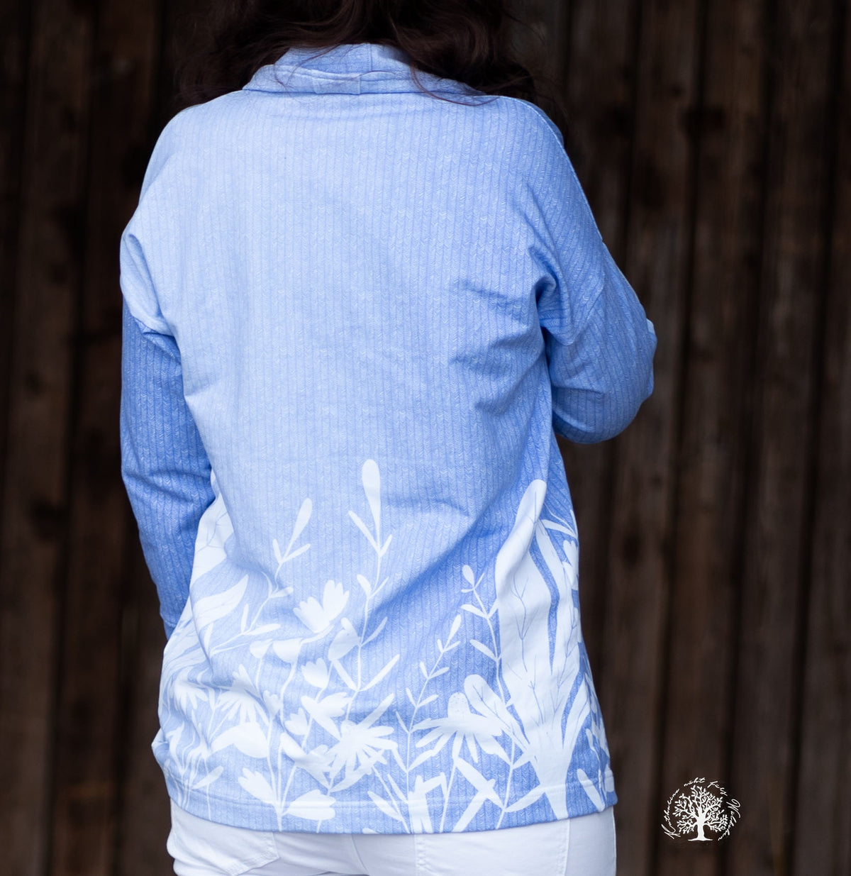 Bio-Sommer-Sweat-Stoff "herringbone flowers #lightblue" (1 Panel, ca. 1,20m)