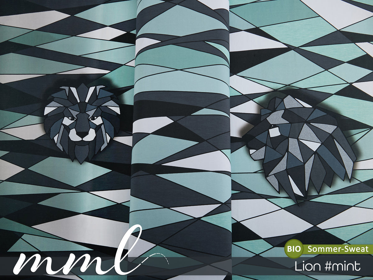 Bio-Sommer-Sweat-Stoff "Lion #mint" (1 Panel, ca. 0,80m)