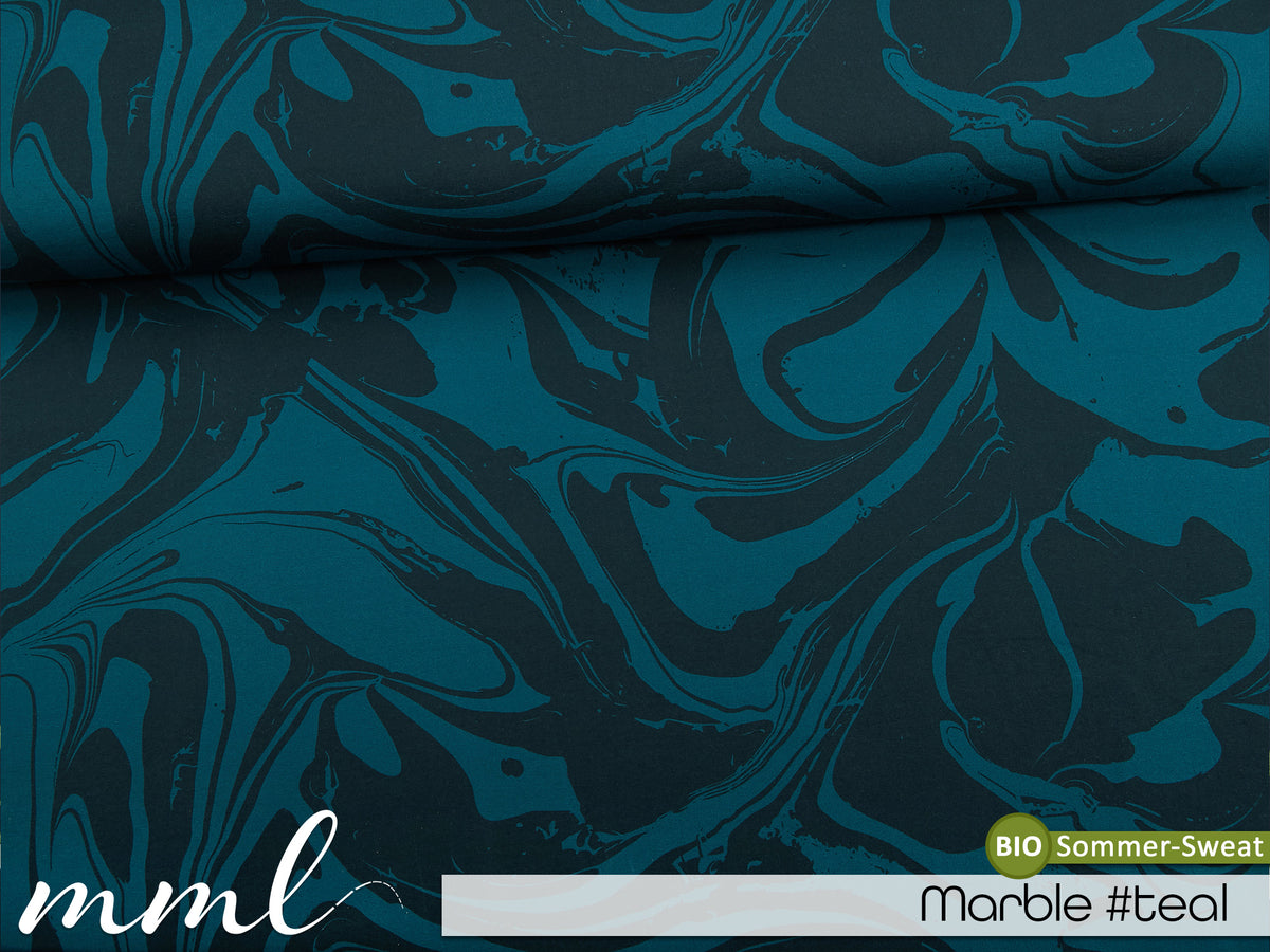 Bio-Sommer-Sweat-Stoff "Marble #teal" (0,25m)