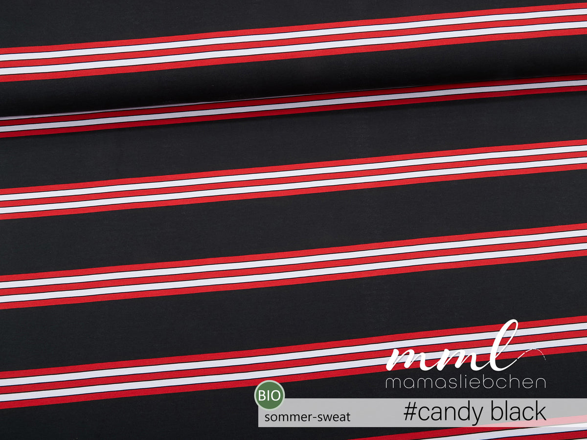 Bio-Sommer-Sweat-Stoff "small Stripes #BT - candy black" (0,5m)