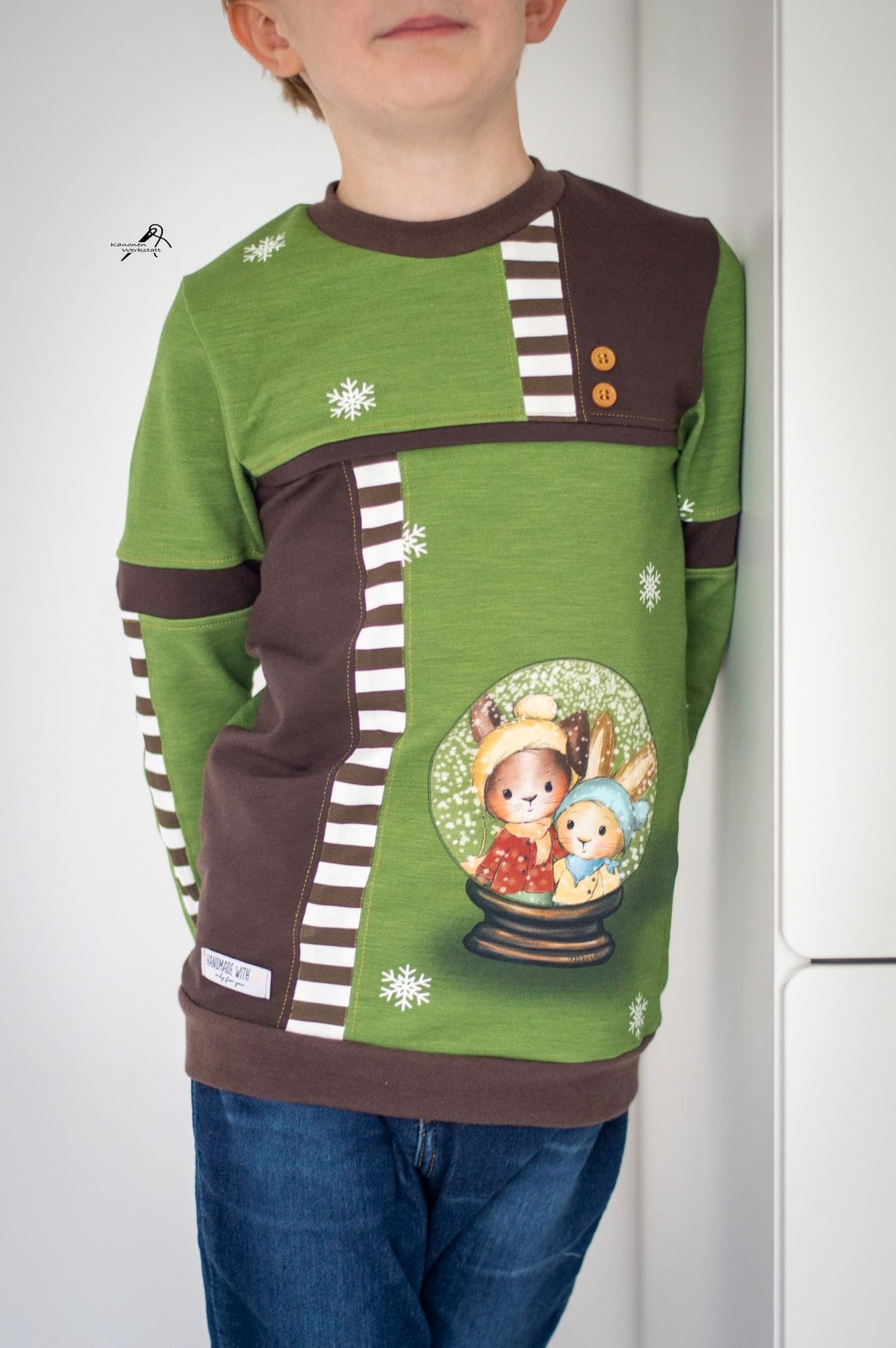 Bio-Sommer-Sweat-Stoff "Winter Pippa & Arved #olive" (1 Panel, ca. 0,65m)