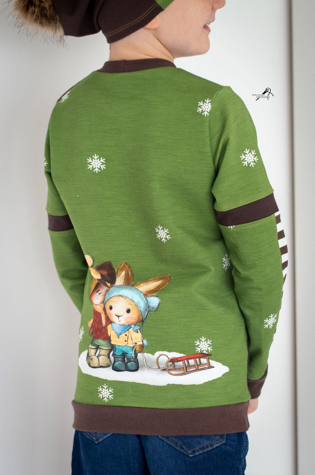 Bio-Sommer-Sweat-Stoff "Winter Pippa & Arved #olive" (1 Panel, ca. 0,65m)