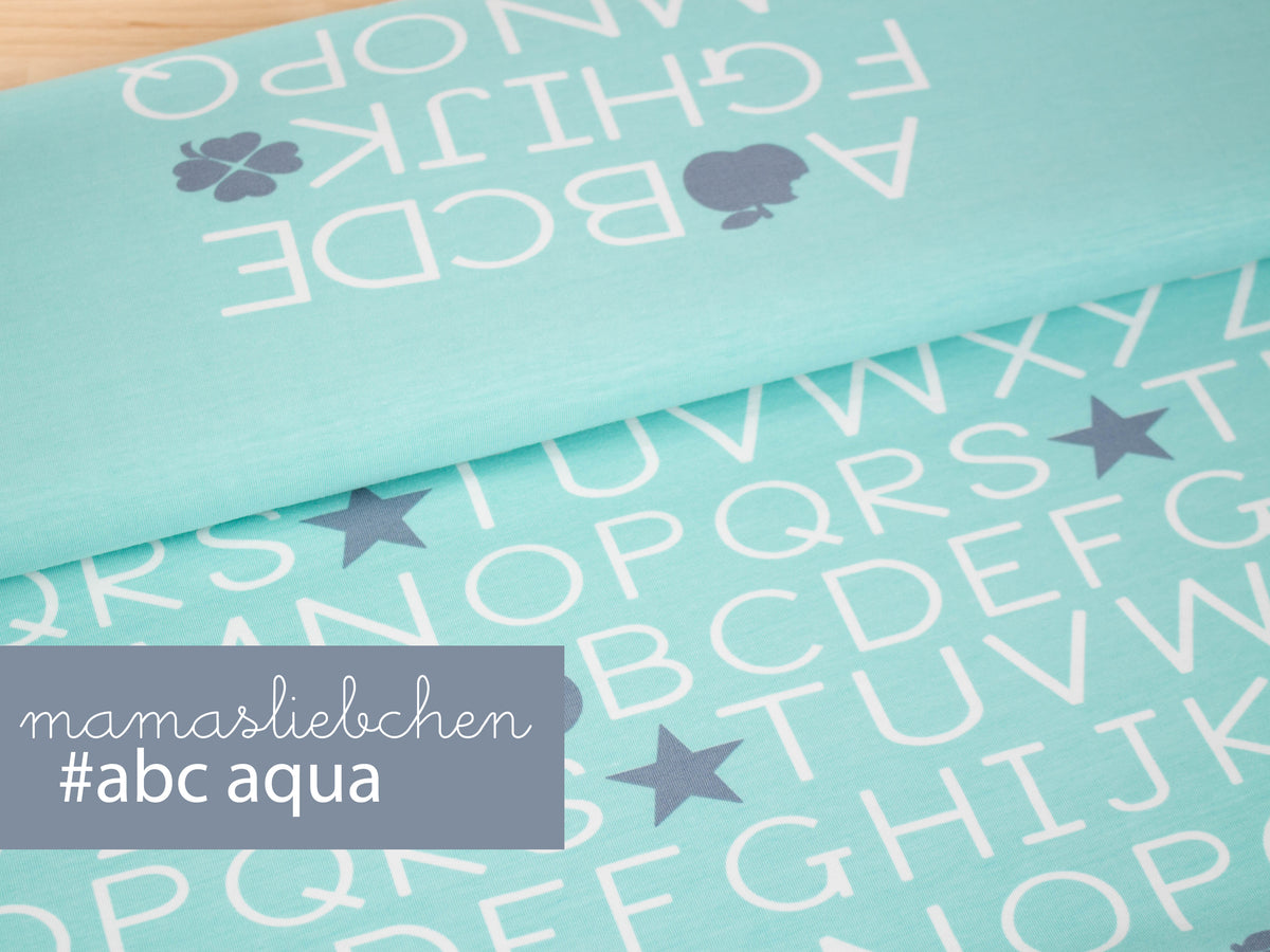 Jersey-Stoff Schule Einschulung "ABC #aqua" (0,5 Meter)