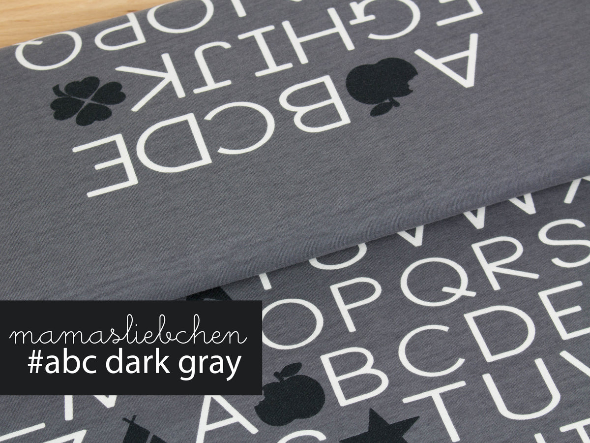 Jersey-Stoff Schule Einschulung "ABC #darkgray" (0,5 Meter)