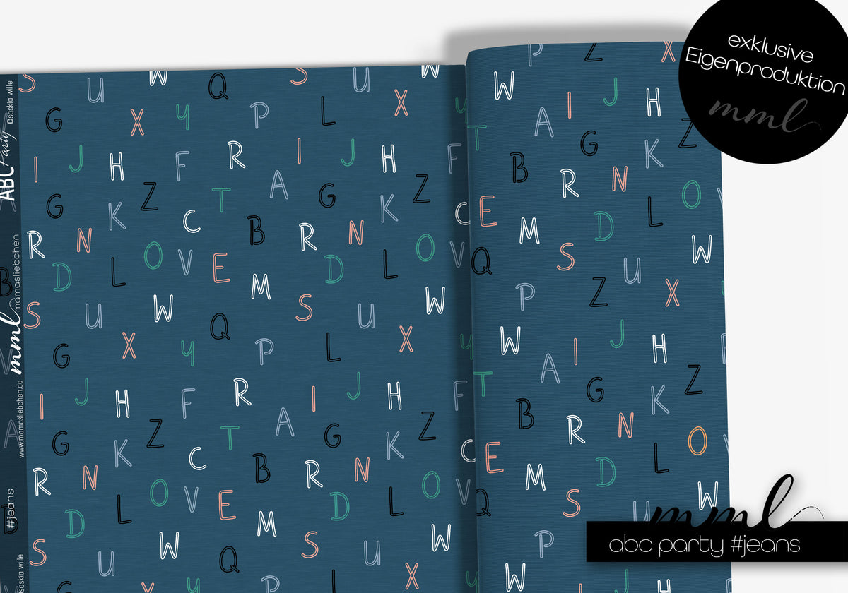 Jersey-Stoff "ABC Party #jeans" (0,25m)
