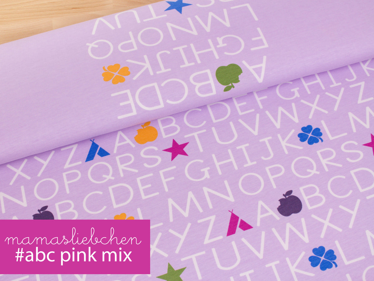 Jersey-Stoff Schule Einschulung "ABC #pink-mix" (0,5 Meter)