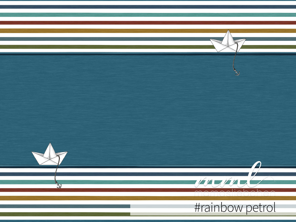Jersey-Stoff "ahoi stripes #rainbow petrol" (1Panel/ ca.0,80m)
