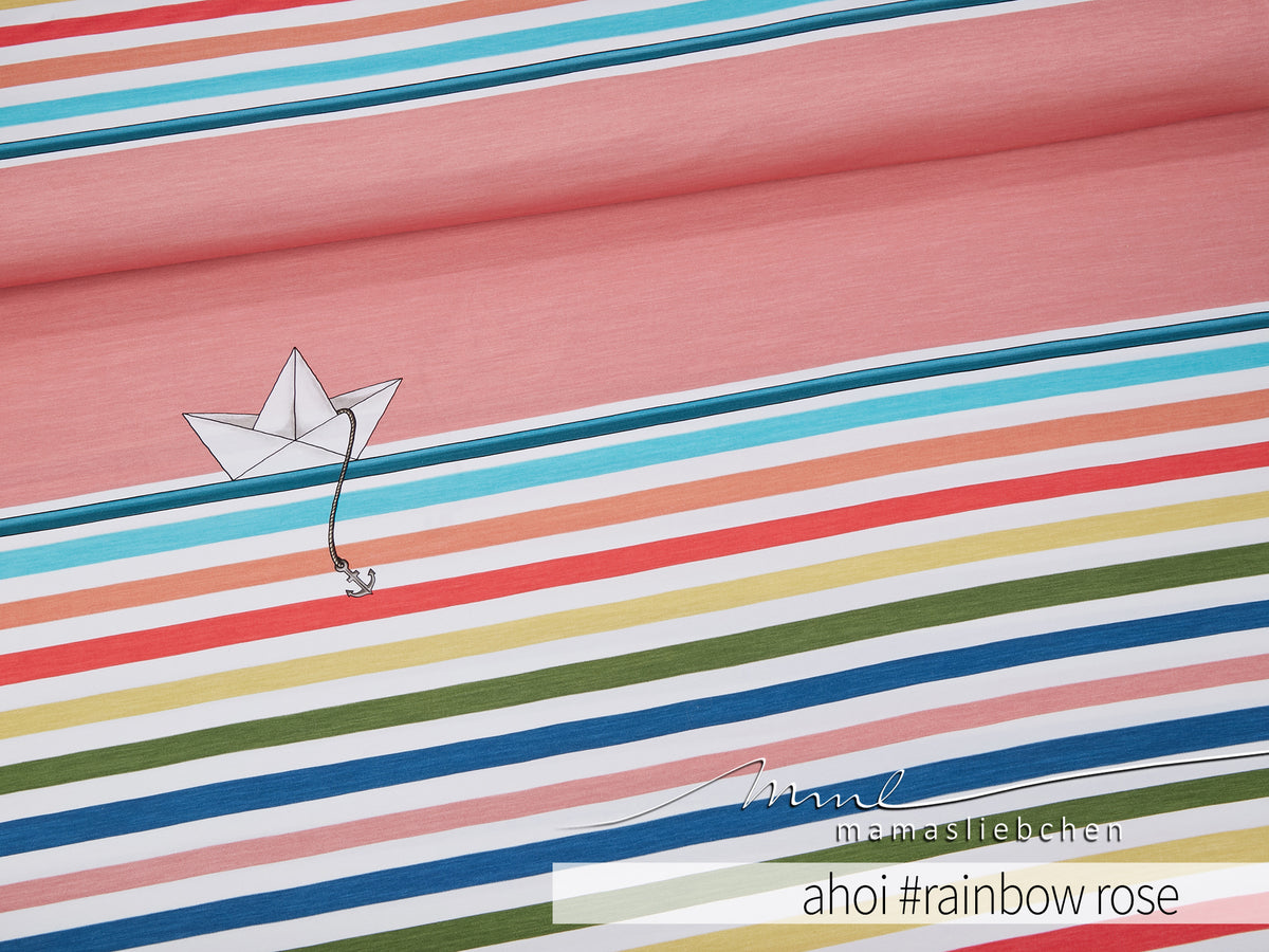 Jersey-Stoff "ahoi stripes #rainbow rose" (1Panel/ ca.0,80m)