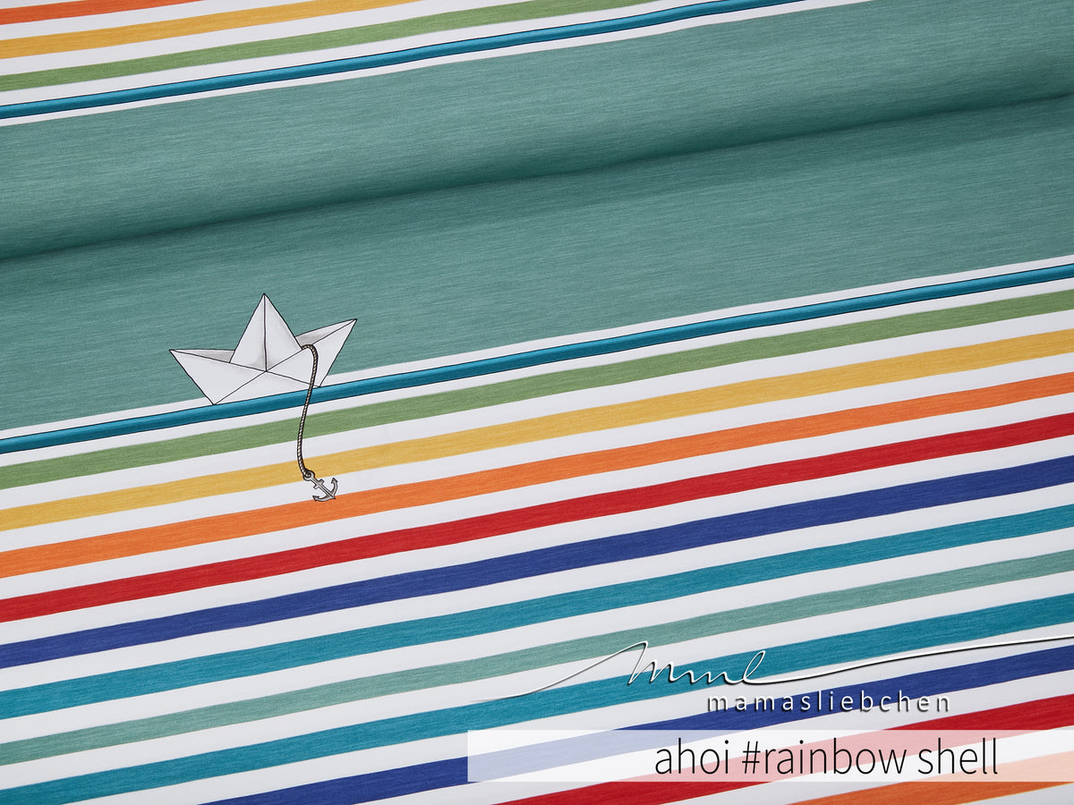 Jersey-Stoff "ahoi stripes #rainbow shell" (1Panel/ ca.0,80m)