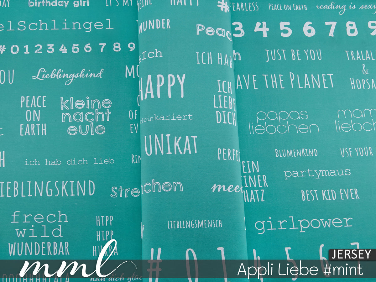 Jersey-Stoff "Appli-Liebe #mint" (1Panel/ ca.0,80m)