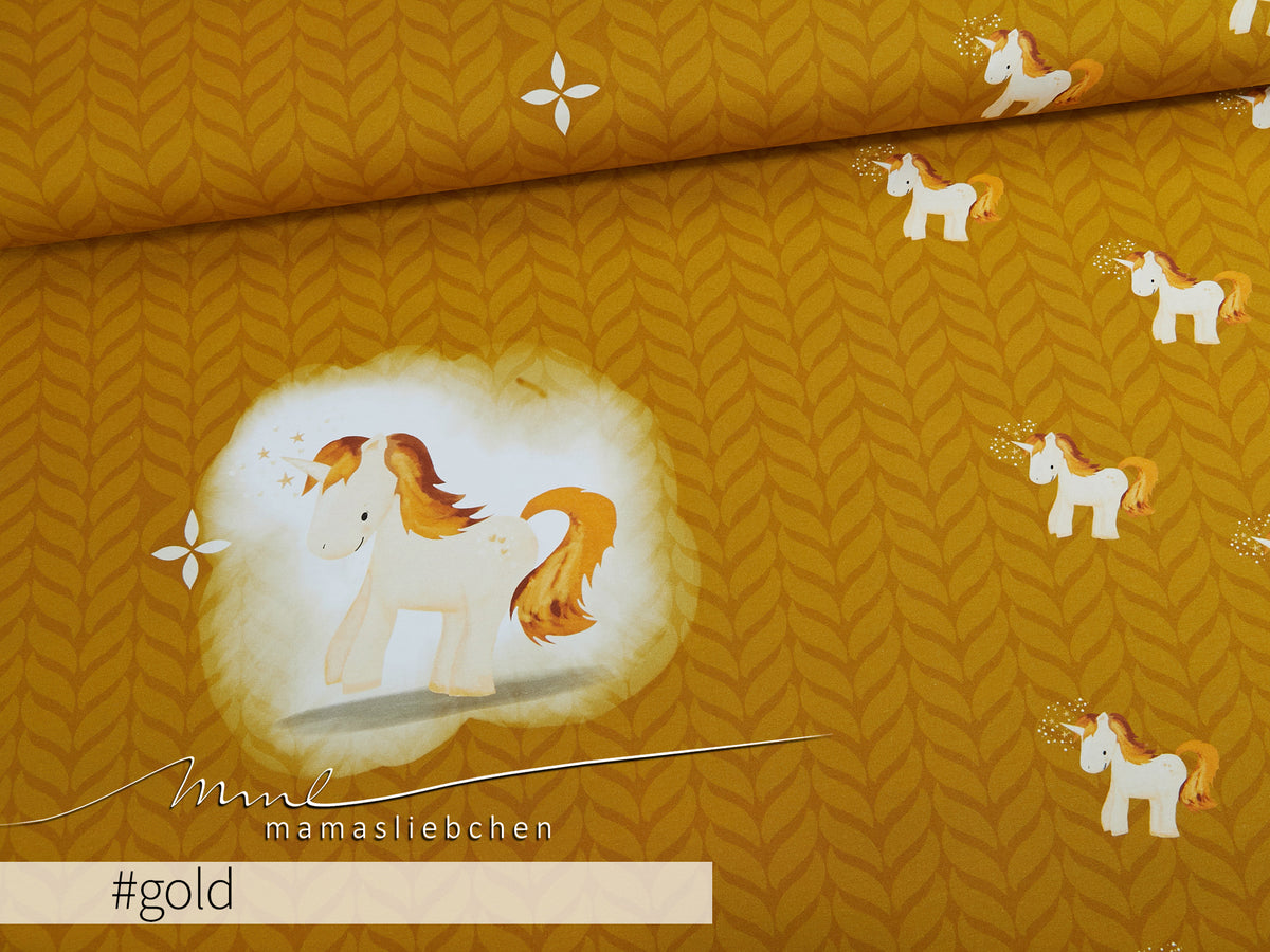 Jersey-Stoff "Baby Unicorn #gold" (1Panel/ ca.0,65 m)