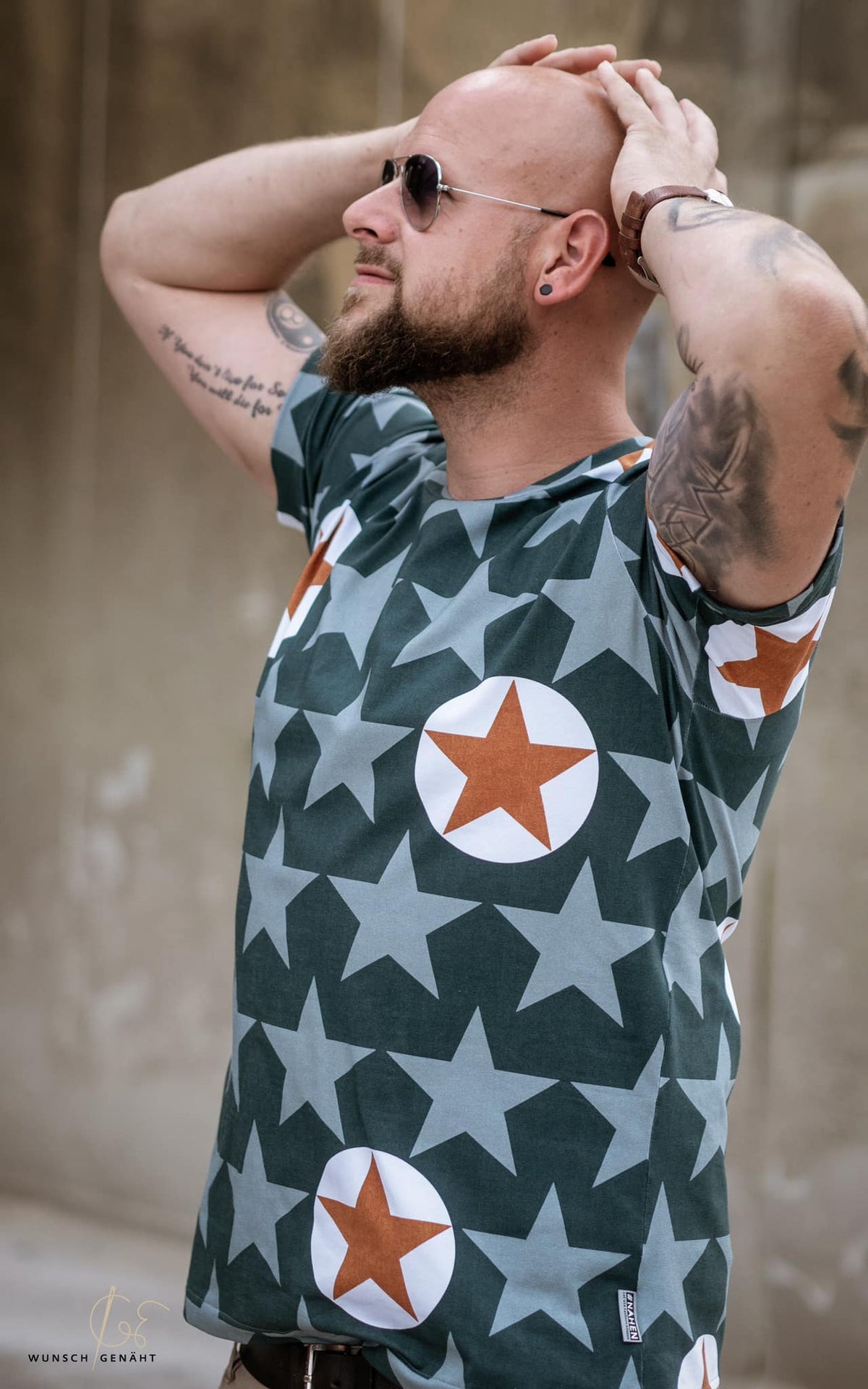 Jersey-Stoff "big stars Circle #forrest rust" (0,25m)