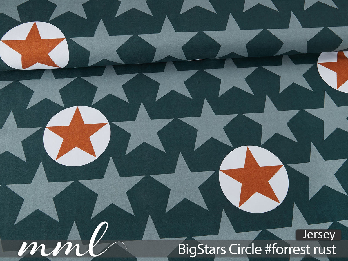 Jersey-Stoff "big stars Circle #forrest rust" (0,25m)