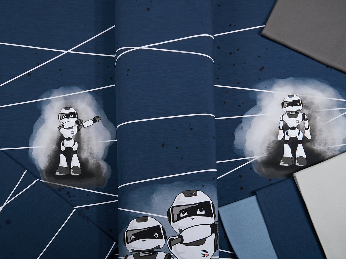 Jersey-Stoff "B´Roboter #darkblue" (1 Panel, ca 0,70m)