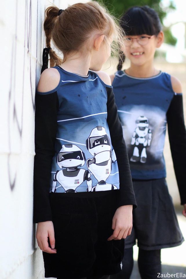 Jersey-Stoff "B´Roboter #darkblue" (1 Panel, ca 0,70m)
