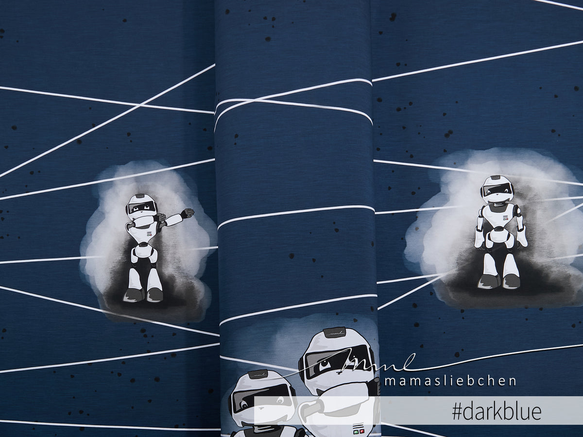 Jersey-Stoff "B´Roboter #darkblue" (1 Panel, ca 0,70m)