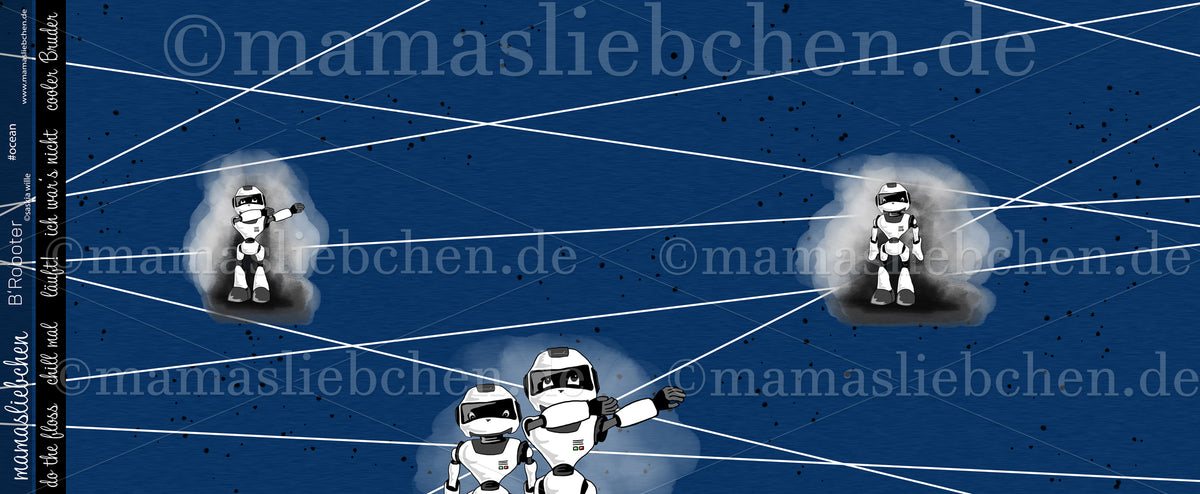 Jersey-Stoff "B´Roboter #ocean" (1 Panel, ca 0,70m)
