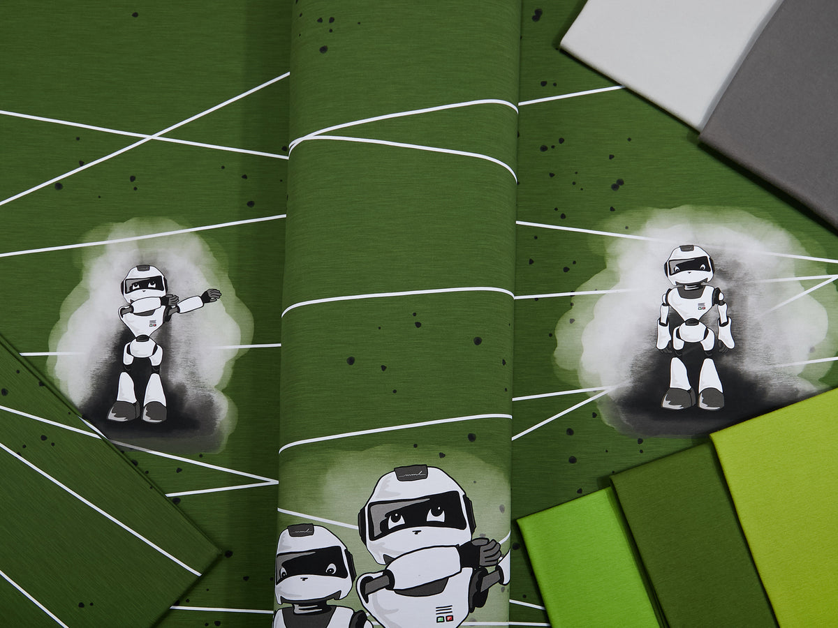 Jersey-Stoff "B´Roboter #olive" (1 Panel, ca 0,70m)