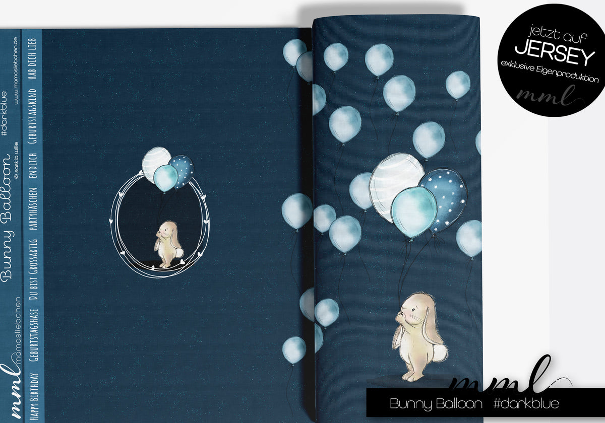 Jersey-Stoff "Bunny Balloon #darkblue" (1Panel/ ca.0,75m)