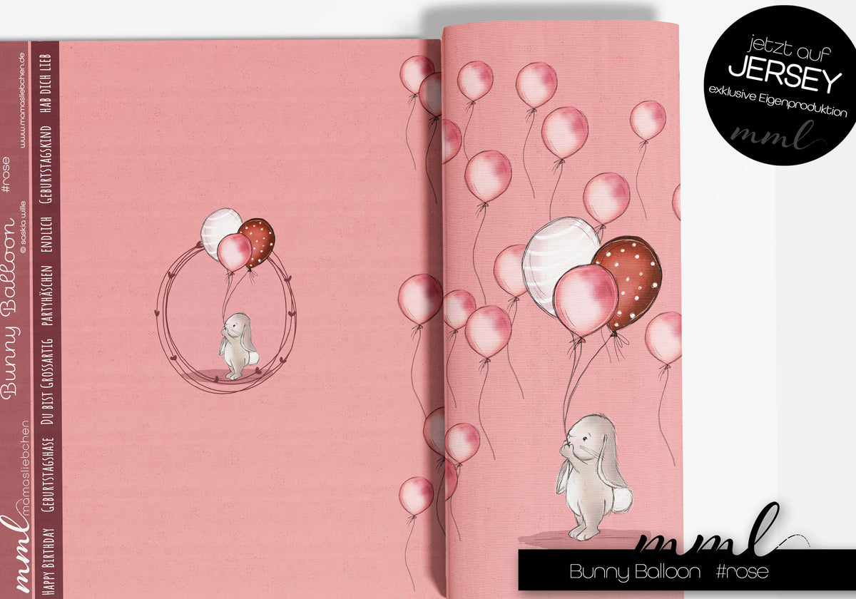 Jersey-Stoff "Bunny Balloon #rose" (1Panel/ ca.0,75m)