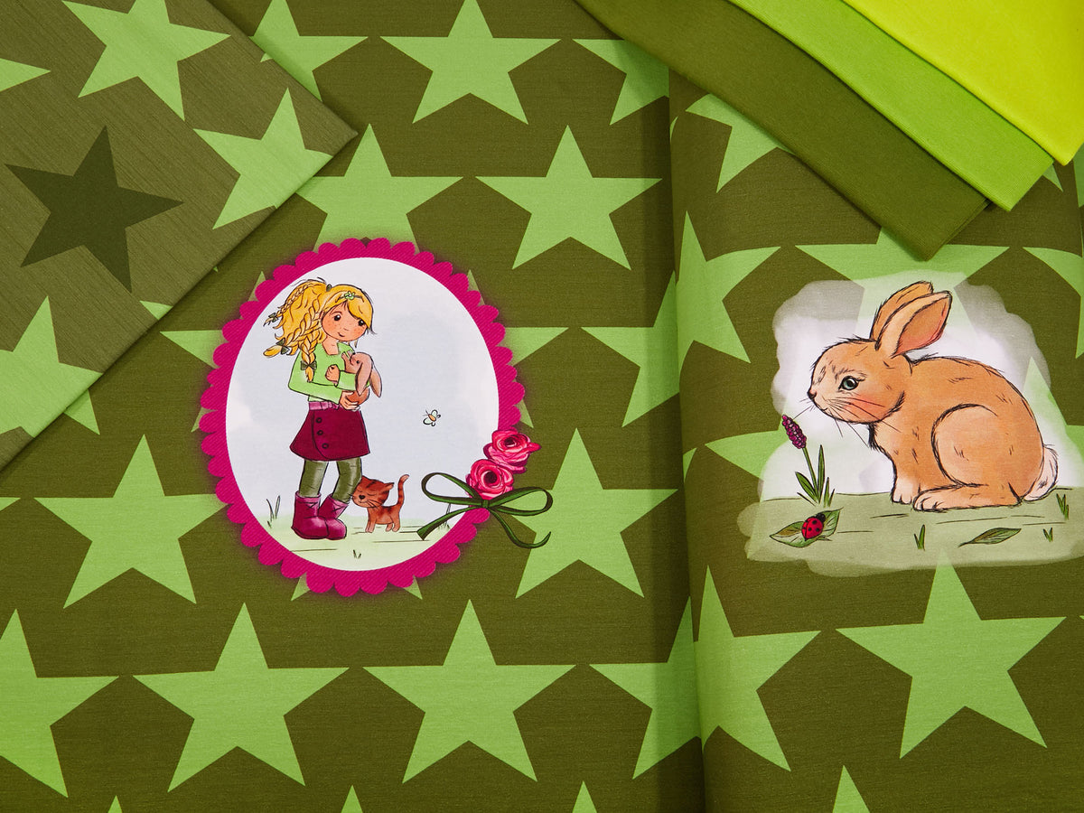 Jersey-Stoff "bunny love #olive" (1 Panel, ca 0,65m)