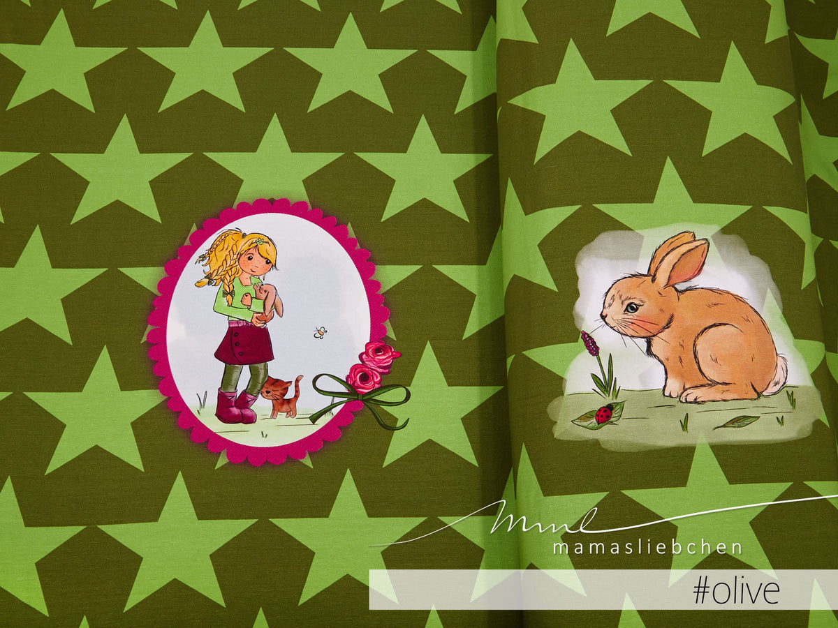 Jersey-Stoff "bunny love #olive" (1 Panel, ca 0,65m)