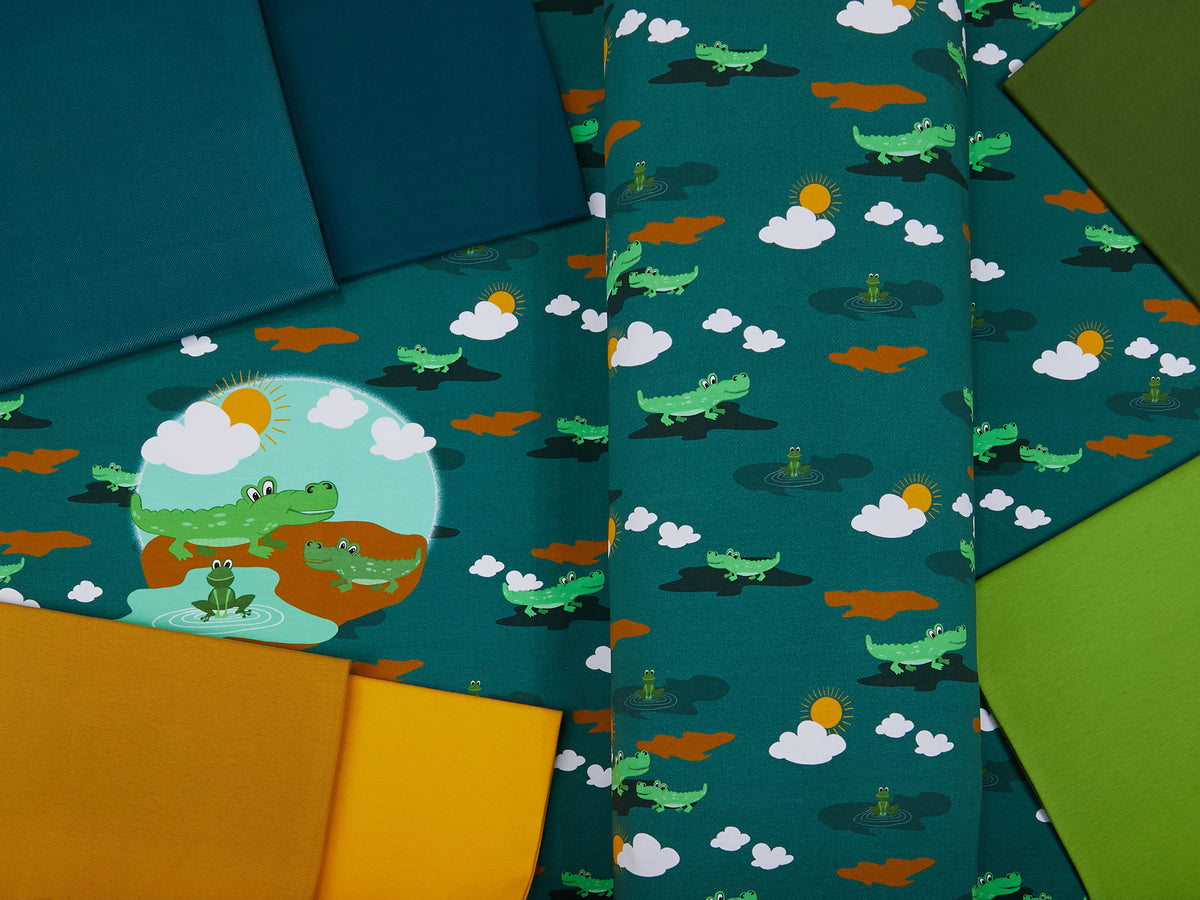 Jersey-Stoff "Croco #teal" (1Panel/ ca.0,60m)