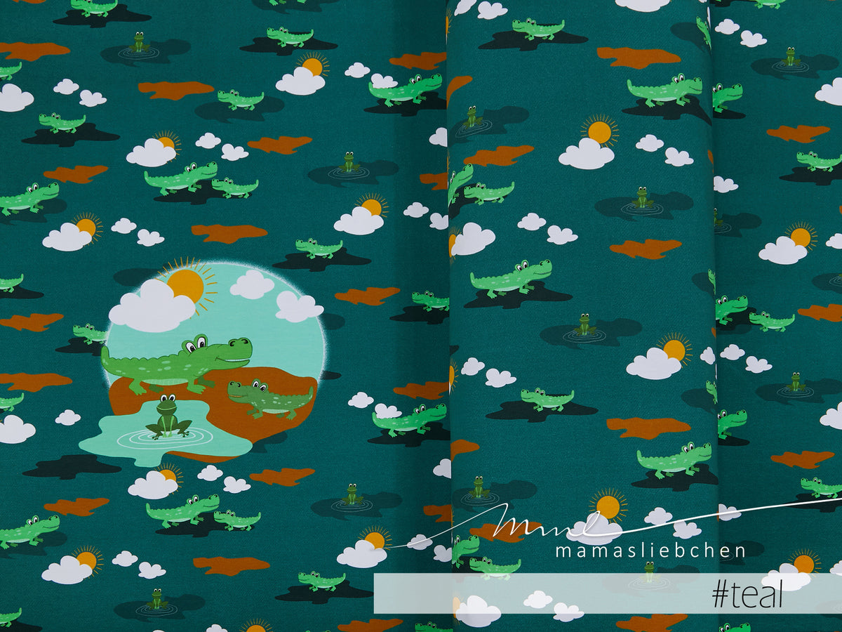 Jersey-Stoff "Croco #teal" (1Panel/ ca.0,60m)