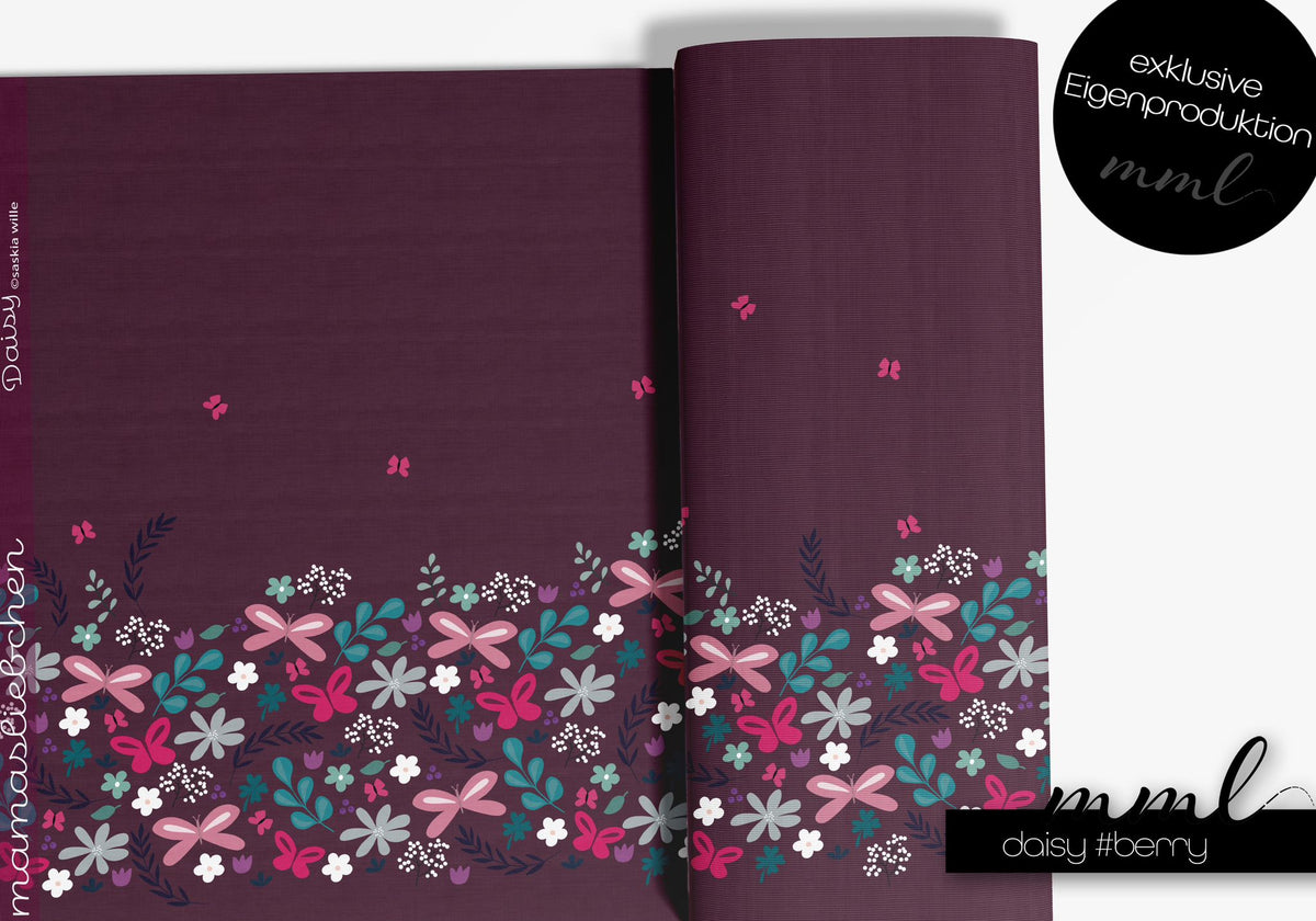Jersey-Stoff "Daisy #berry" (1Panel/ ca.1,05m)
