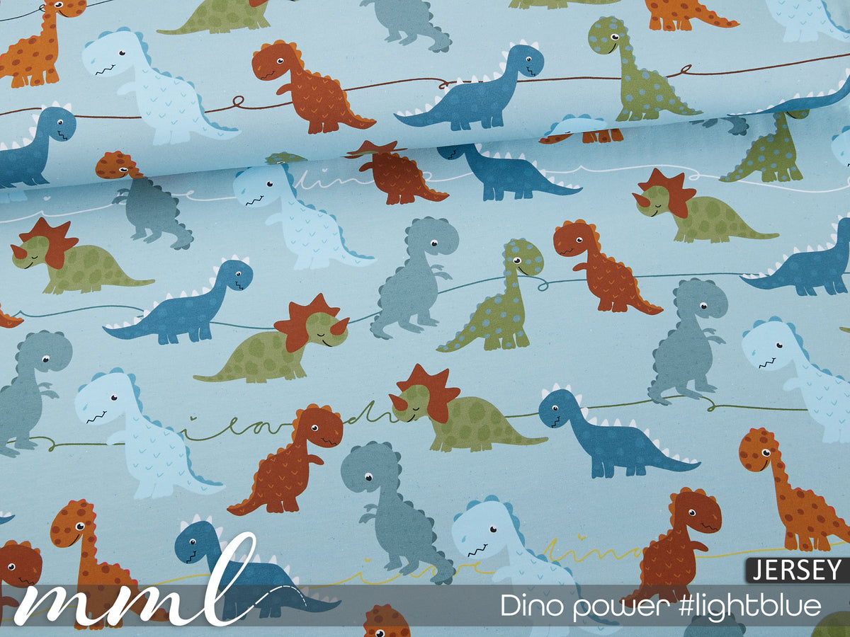 Jersey-Stoff "Dino power #lightblue" (0,25m)
