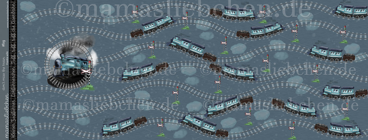 Jersey-Stoff "don`t miss the train #fog" (1Panel/ ca.0,65m)