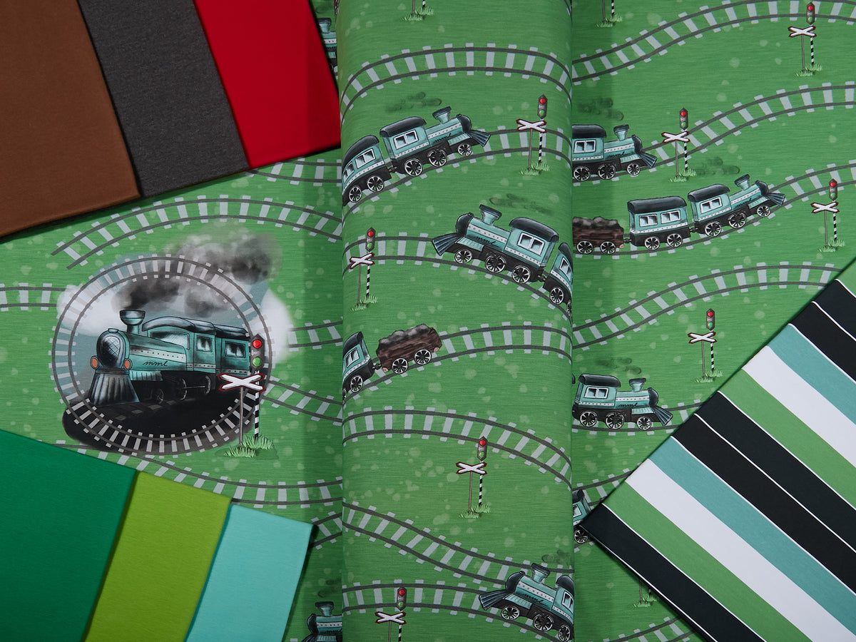 Jersey-Stoff "don`t miss the train #new green" (1Panel/ ca.0,65m)