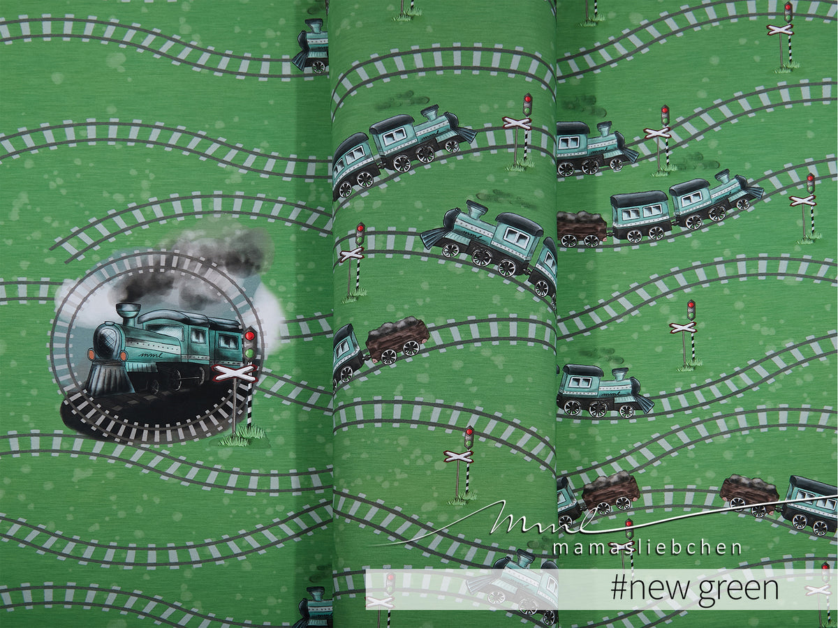 Jersey-Stoff "don`t miss the train #new green" (1Panel/ ca.0,65m)